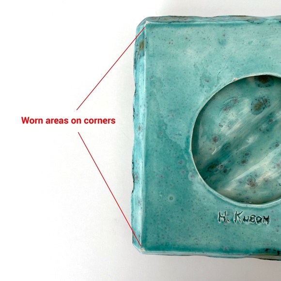 Vintage Unique Teal Ashtray - Glazed Ceramic - Artist Signed H. Kubon - Handmade - Picture 7 of 8